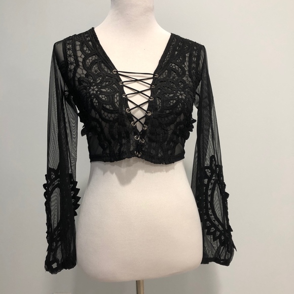 Hot & Delicious Tops - Black Lace Up Crop Top NEVER WORN